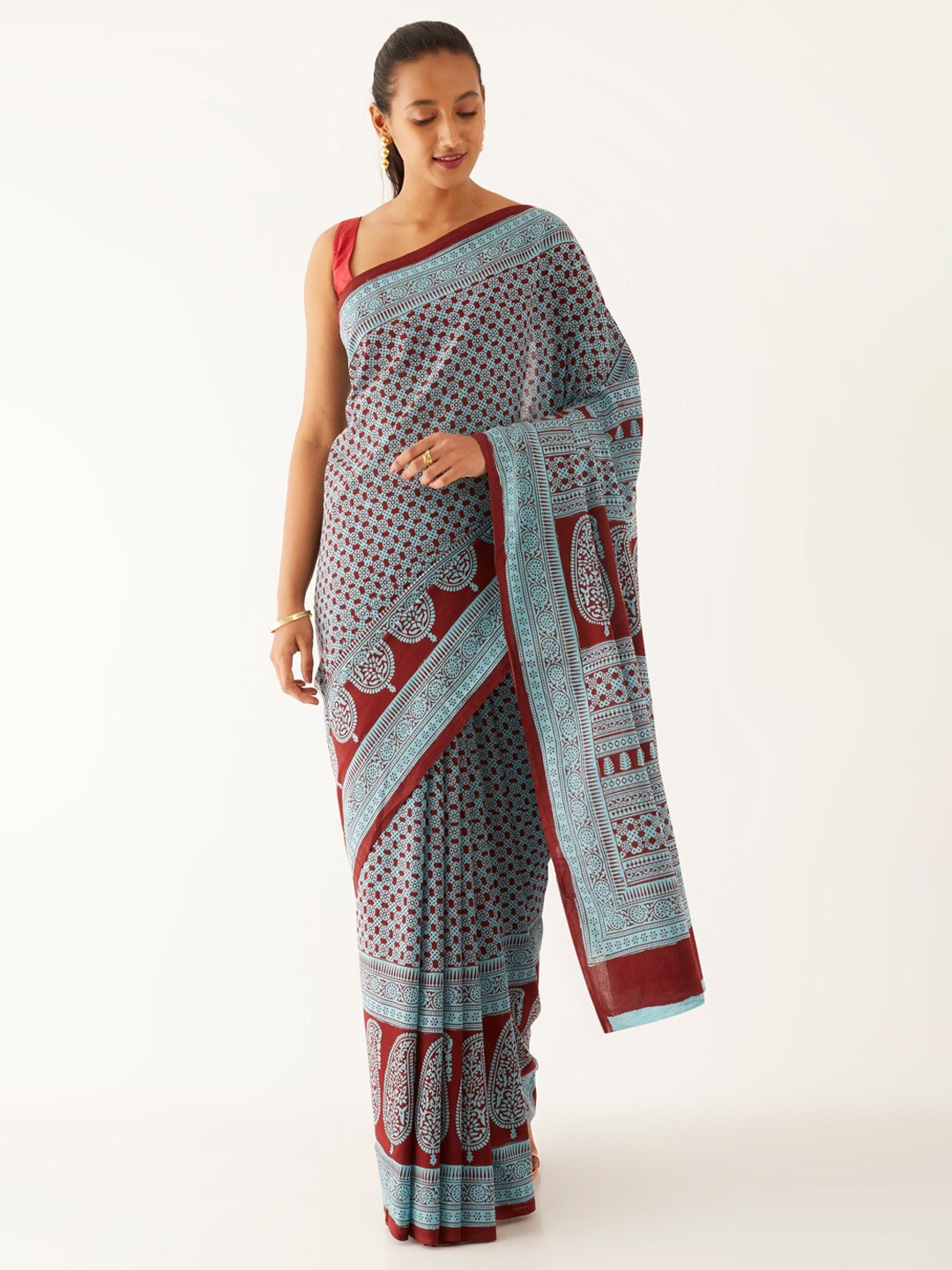 Taneira Bagh Printed Pure Cotton Bagh Saree, Blue