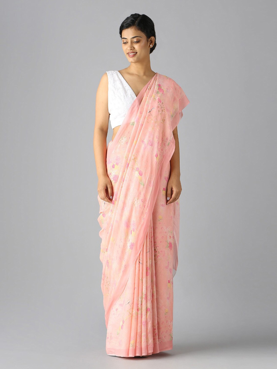 Taneira Floral Printed Saree, Pink