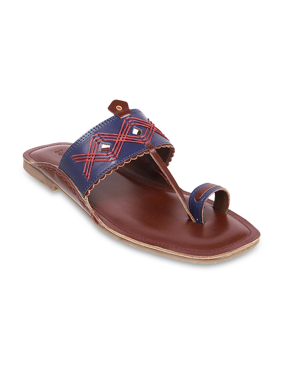 Mochi Men Ethnic Leather Open One Comfort Sandals, Blue