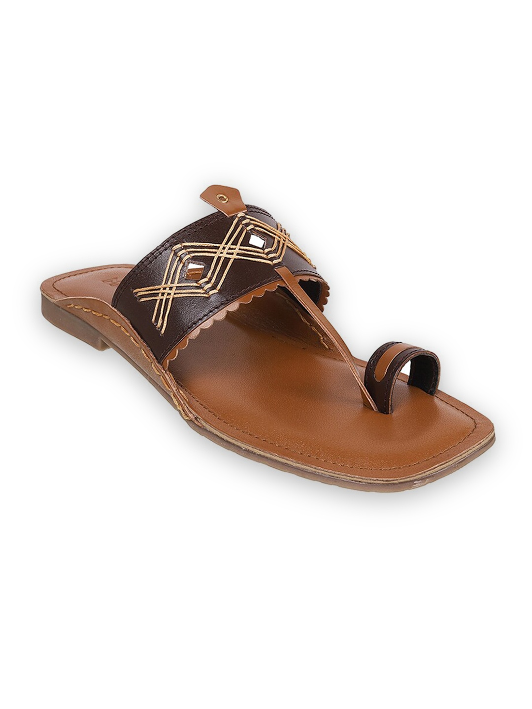 Mochi Men Leather Ethnic Comfort Sandals, Brown