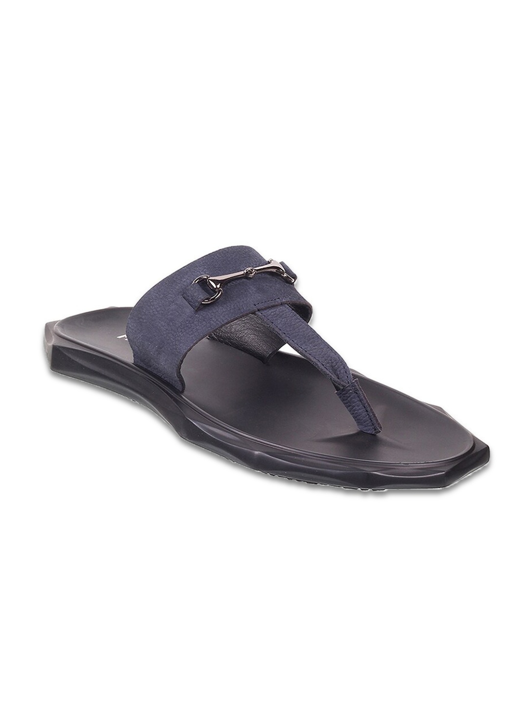 Mochi Men Embellished Suede Open Toe Comfort Sandals, Navy blue