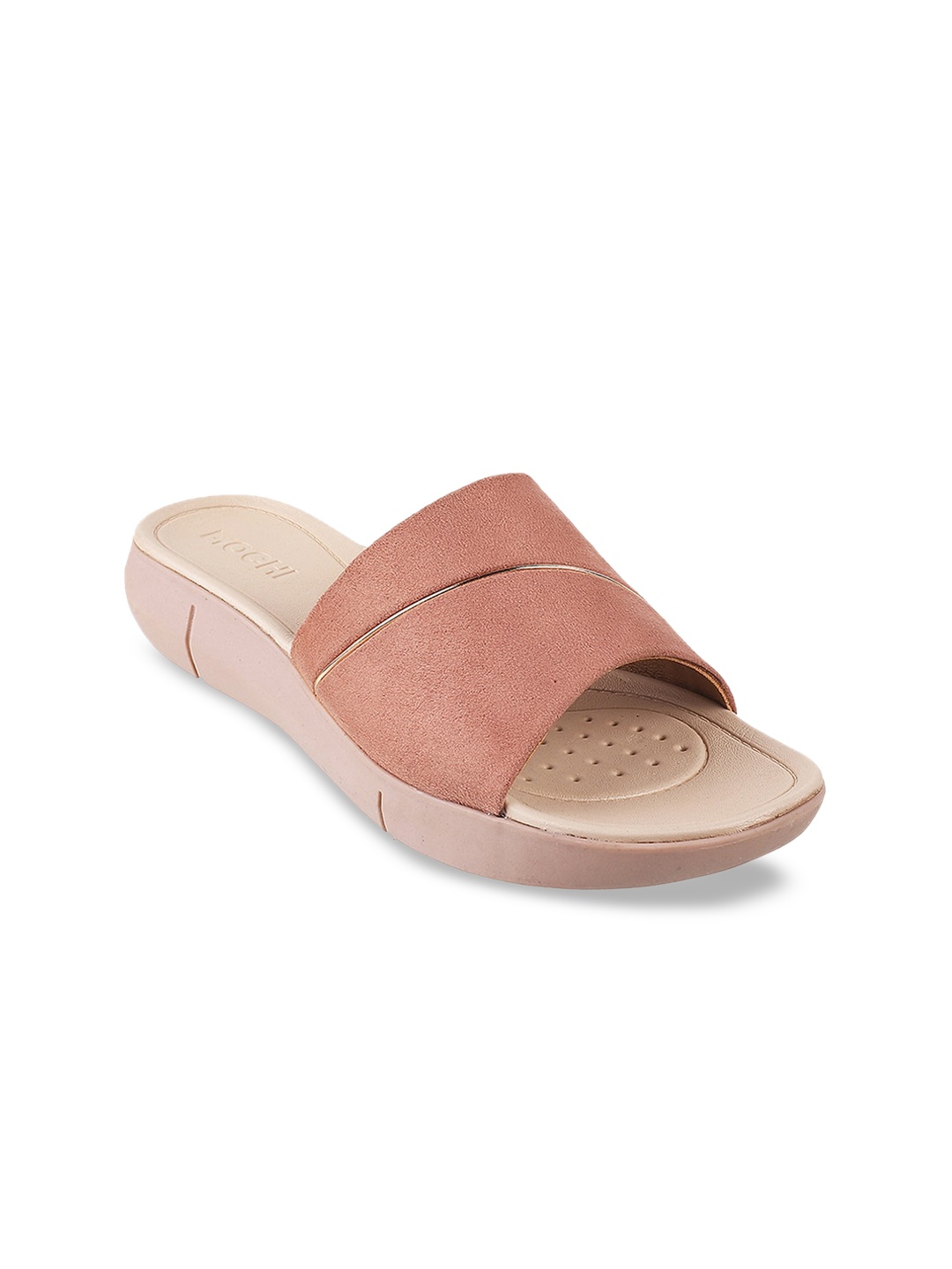 Mochi Embellished Open Toe Flats, Peach