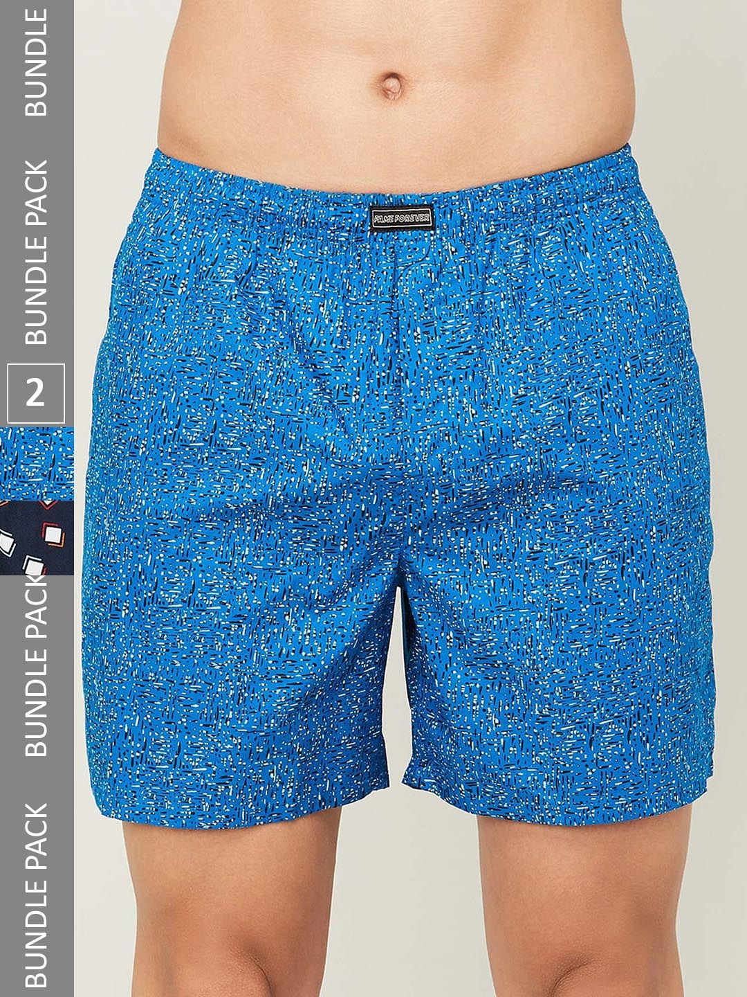 Fame Forever by Lifestyle Men Pack Of 2 Mid-Rise Printed Cotton Boxers, Navy blue