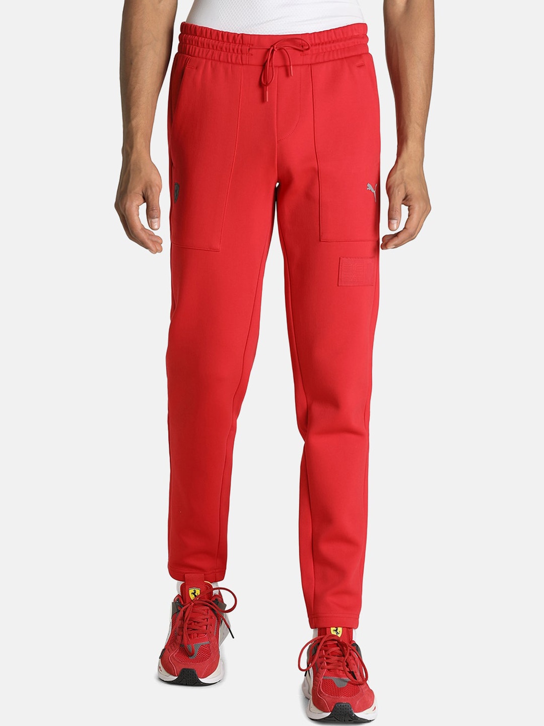 PUMA Motorsport Men Mid-Rise Cotton Slim-Fit Track Pants, Red