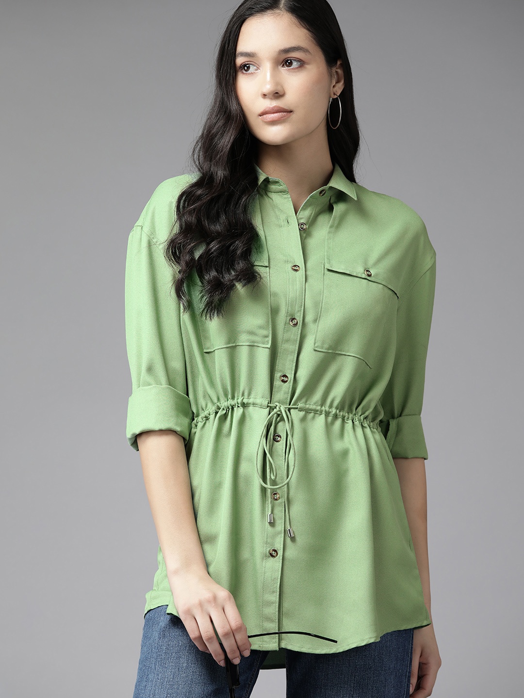 Roadster Women Classic Opaque Casual Shirt, Green