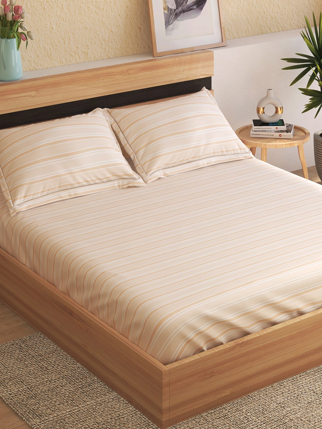 Home Centre Grandeur Beige Striped 300 TC Cotton Fitted King Bedsheet With 2 Pillow Covers
Home Centre Grandeur Beige Striped 300 TC Cotton Fitted King Bedsheet With 2 Pillow Covers