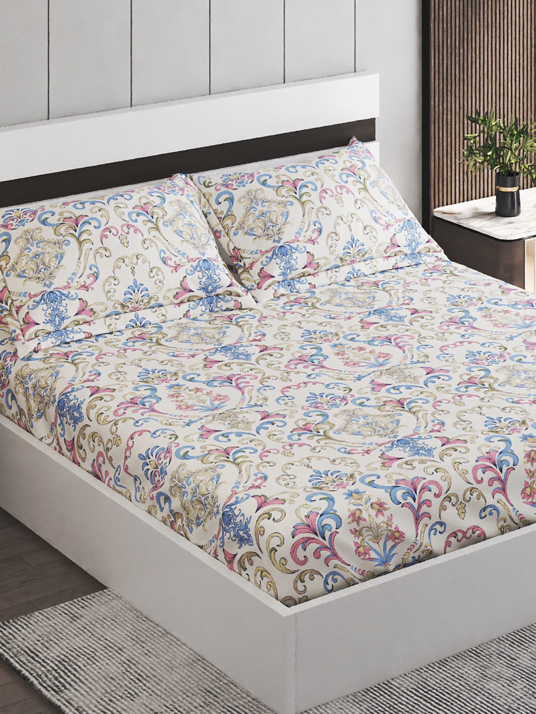 Home Centre Grandeur White Ethnic Motifs 300 TC Cotton King Bedsheet & 2 Pillow Covers
Home Centre Grandeur White Ethnic Motifs 300 TC Cotton King Bedsheet & 2 Pillow Covers