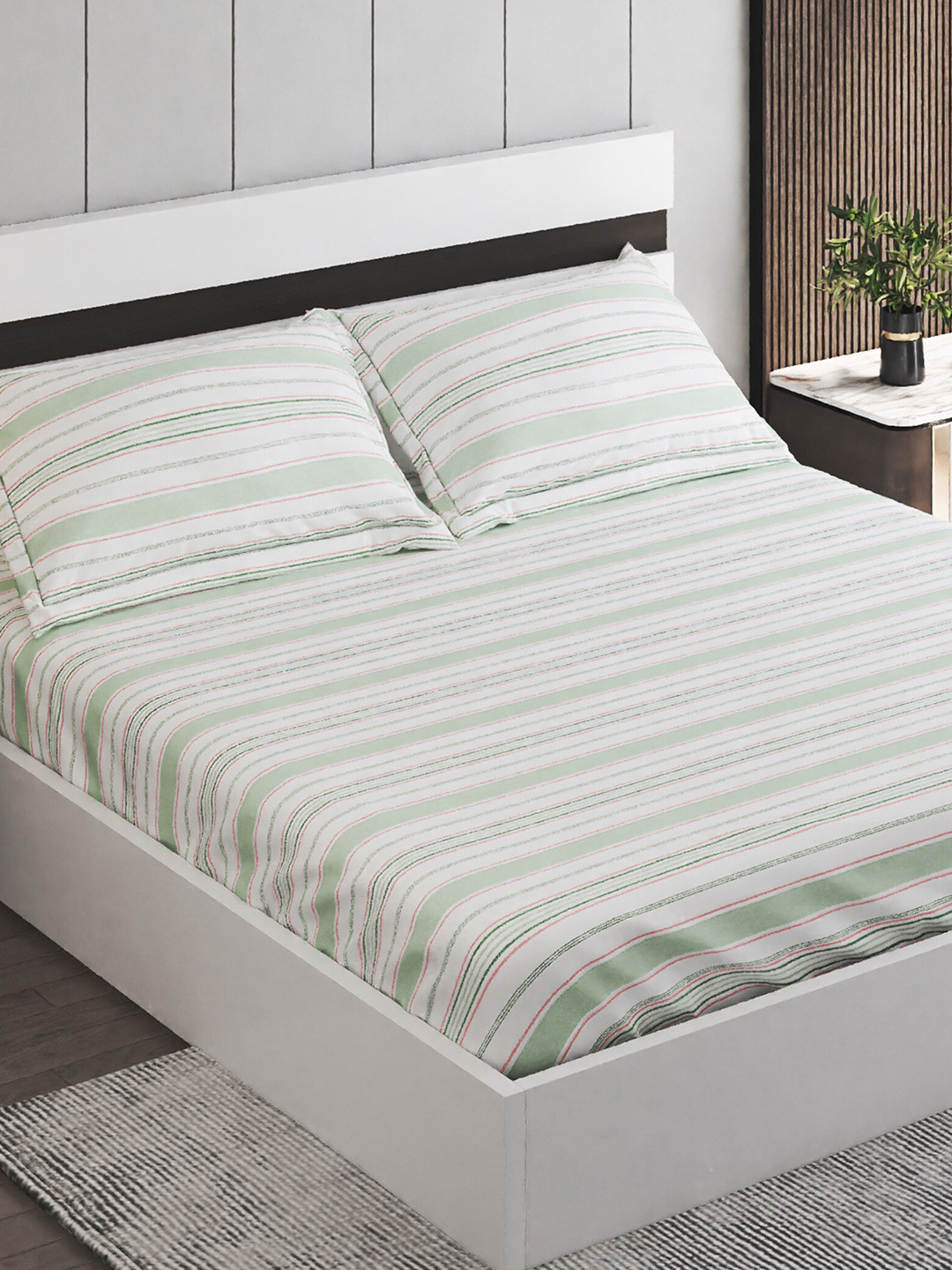 Home Centre Grandeur White Striped 200 TC Cotton Fitted King Bedsheet With 2 Pillow Covers
Home Centre Grandeur White Striped 200 TC Cotton Fitted King Bedsheet With 2 Pillow Covers