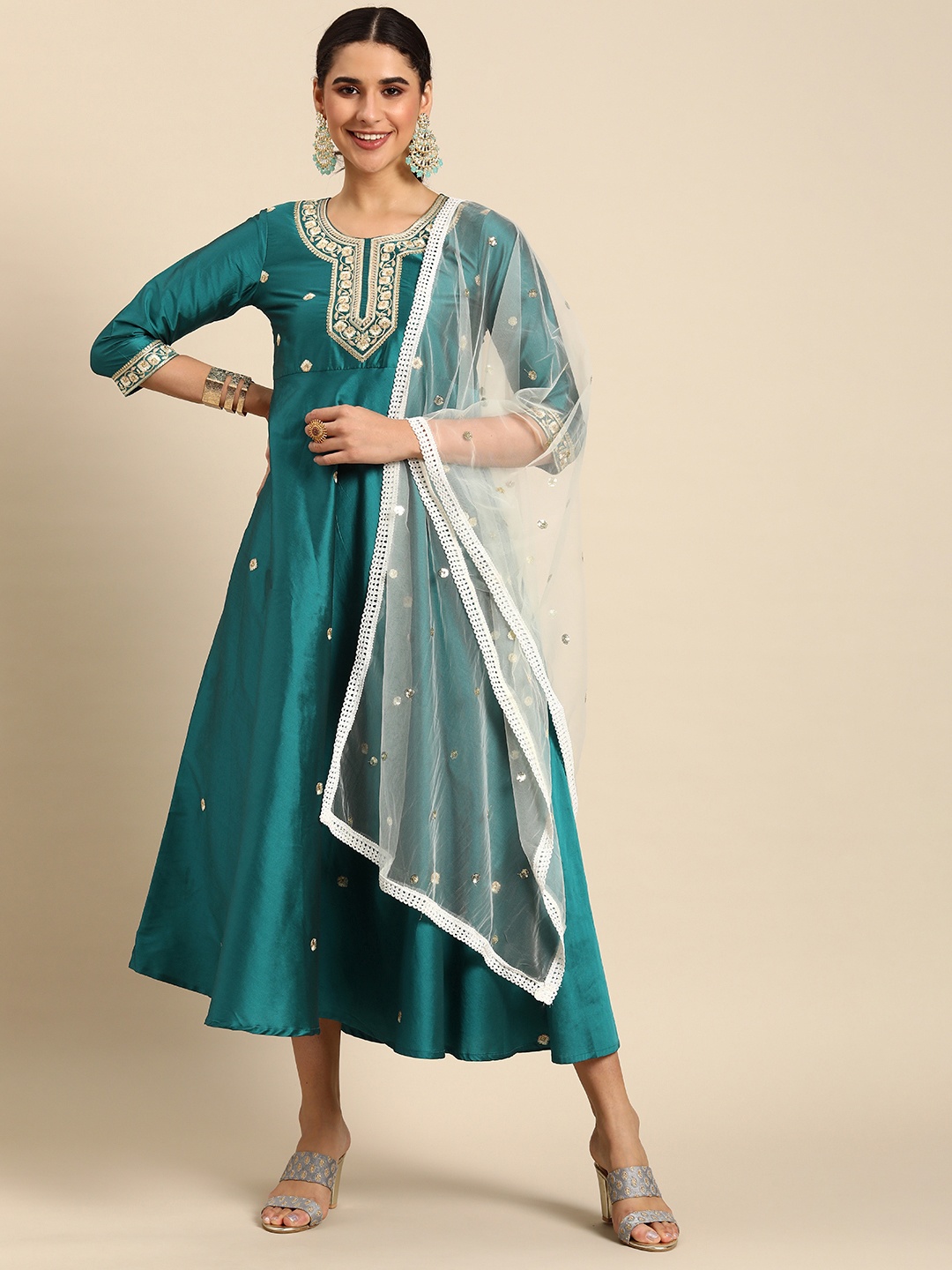 all about you Tafeta Embroidered A-Line Maxi Ethnic Dress With Dupatta, Teal
all about you Tafeta Embroidered A-Line Maxi Ethnic Dress With Dupatta, Teal