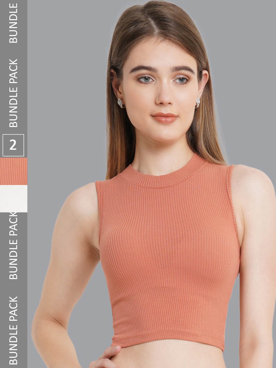 GUTI Pack Of 2 Ribbed Sleeveless Casual Crop Top, Coral