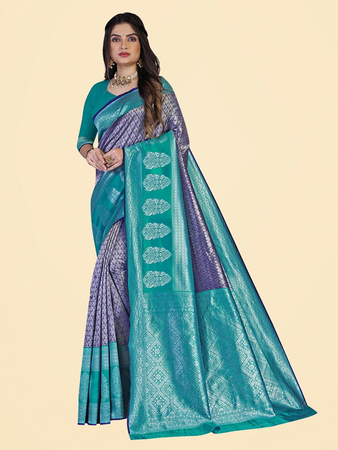 N N ENTERPRISE Woven Design Zari Kanjeevaram Saree, Blue