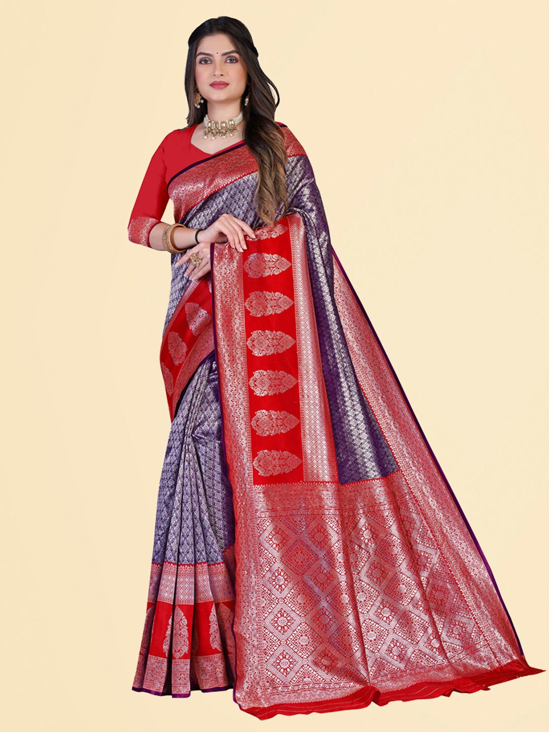N N ENTERPRISE Woven Design Zari Kanjeevaram Saree, Purple
