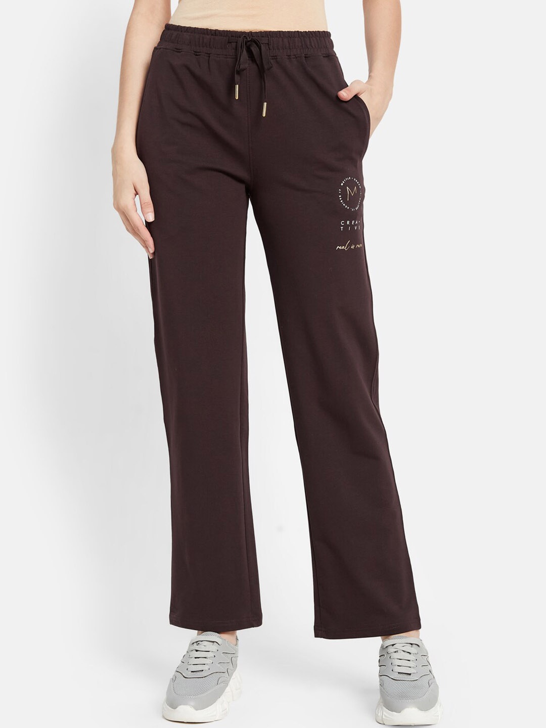 METTLE Women Mid-Rise Casual Cotton Track Pants, Maroon