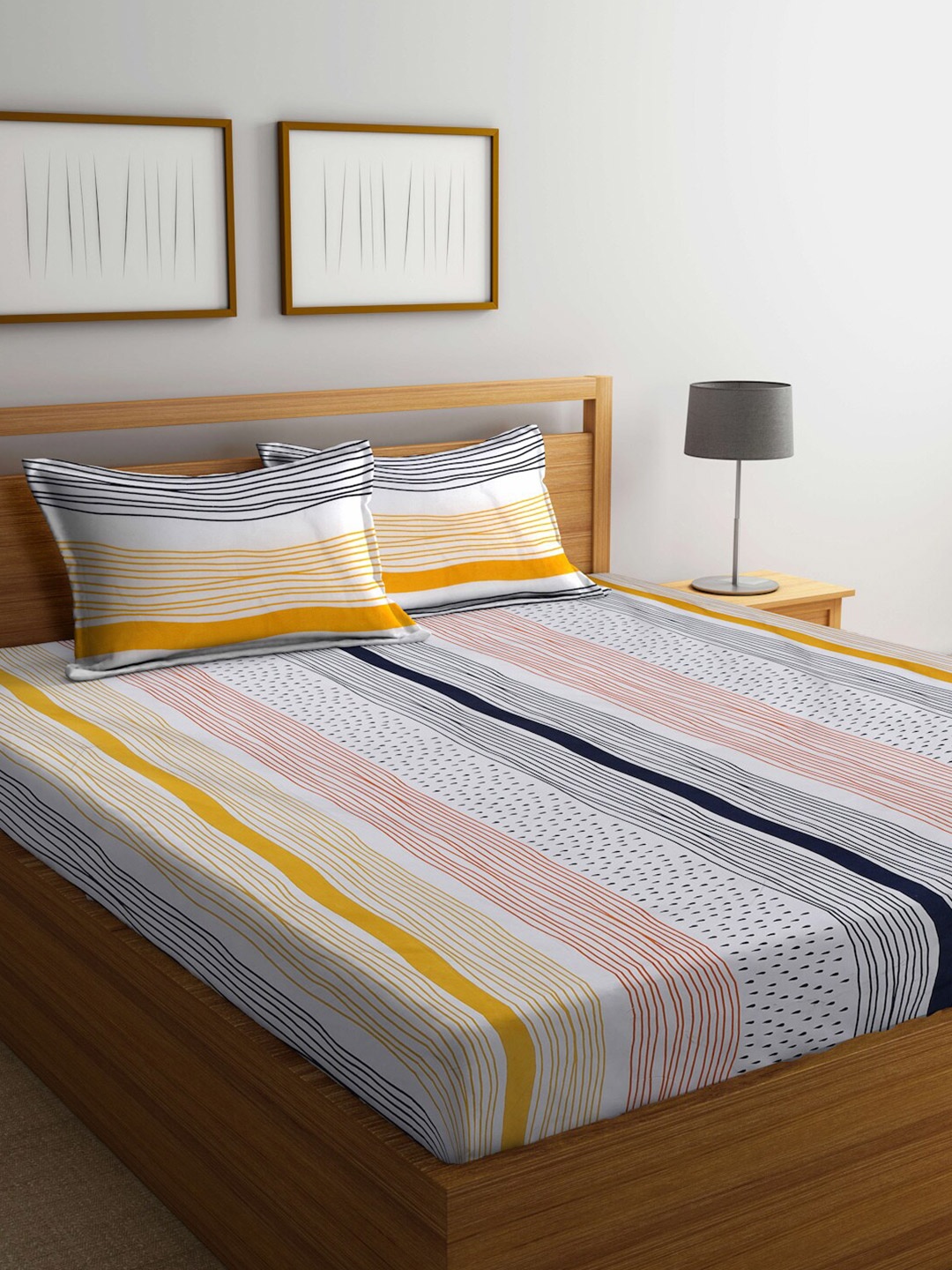 FABINALIV White & Yellow Striped Print 300 TC Fitted Super King Bedsheet & 2 Pillow Covers
FABINALIV White & Yellow Striped Print 300 TC Fitted Super King Bedsheet & 2 Pillow Covers