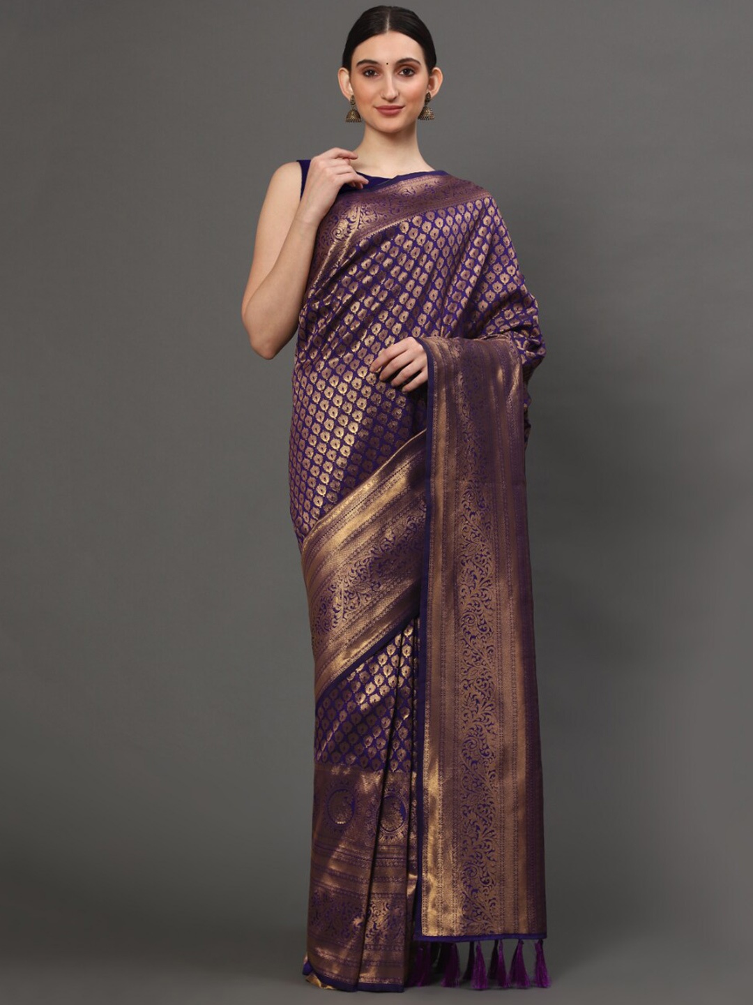 Tasarika Ethnic Motifs Woven Design Zari Silk Blend Kanjeevaram Saree, Violet