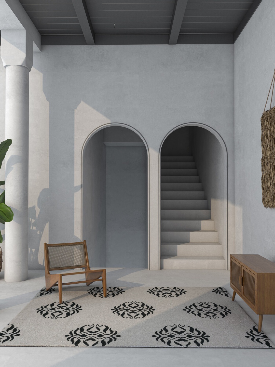 Jaipur Rugs Maroc Collection Off-White & Black Trellis Design Woolen Dhurrie Carpet