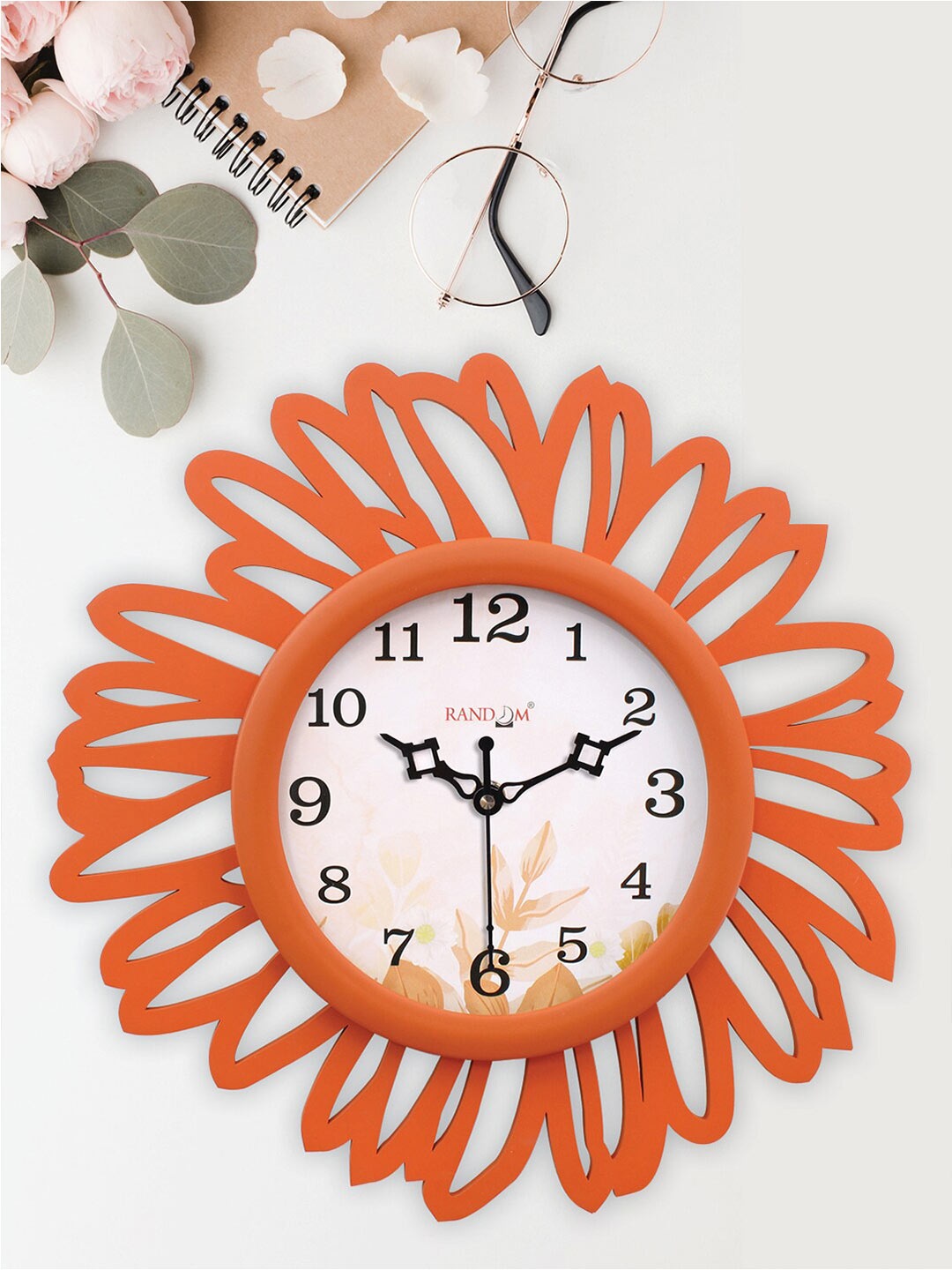 RANDOM Orange & White Textured Contemporary Wooden Wall Clock