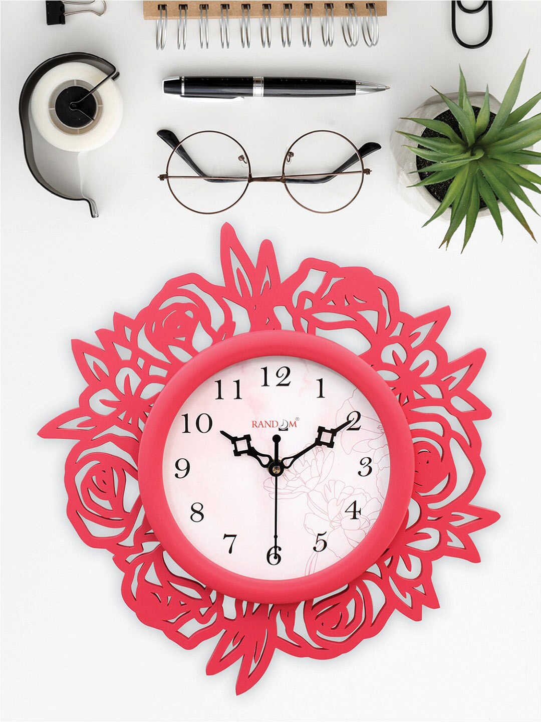 RANDOM Red & White Contemporary Wooden Wall Clock