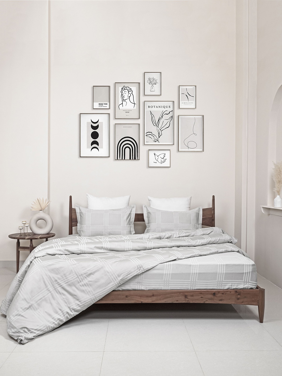 Clasiko Grey Cotton 400TC King Size Duvet Cover With 2 Pillow Covers