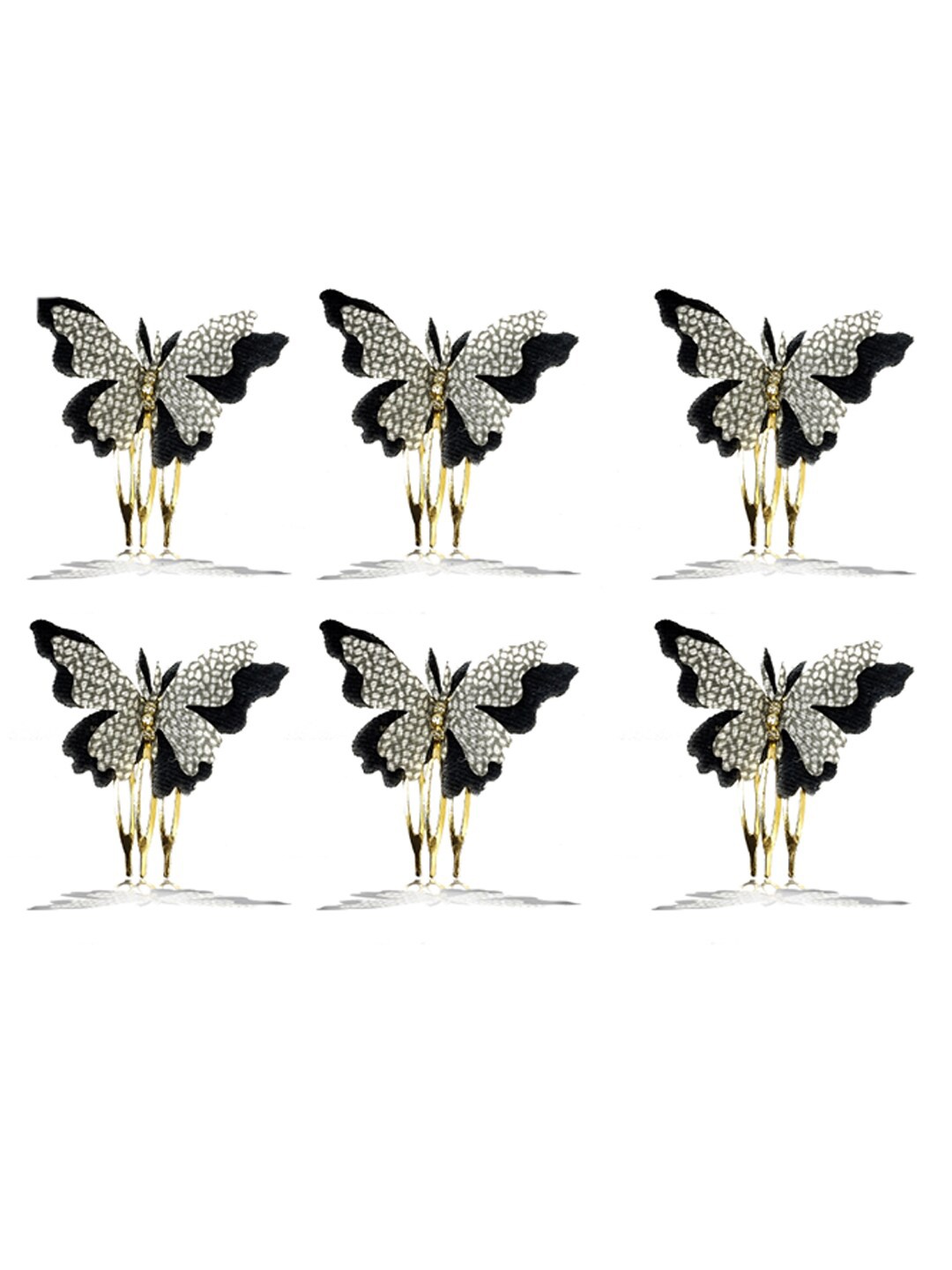 Hair Flare Set of 6 Artificial Velvet Butterfly Comb Pin, Grey