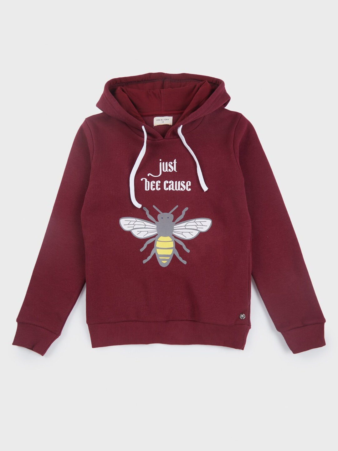 Gini and Jony Girls Graphic Printed Hooded Cotton Sweatshirt, Maroon
