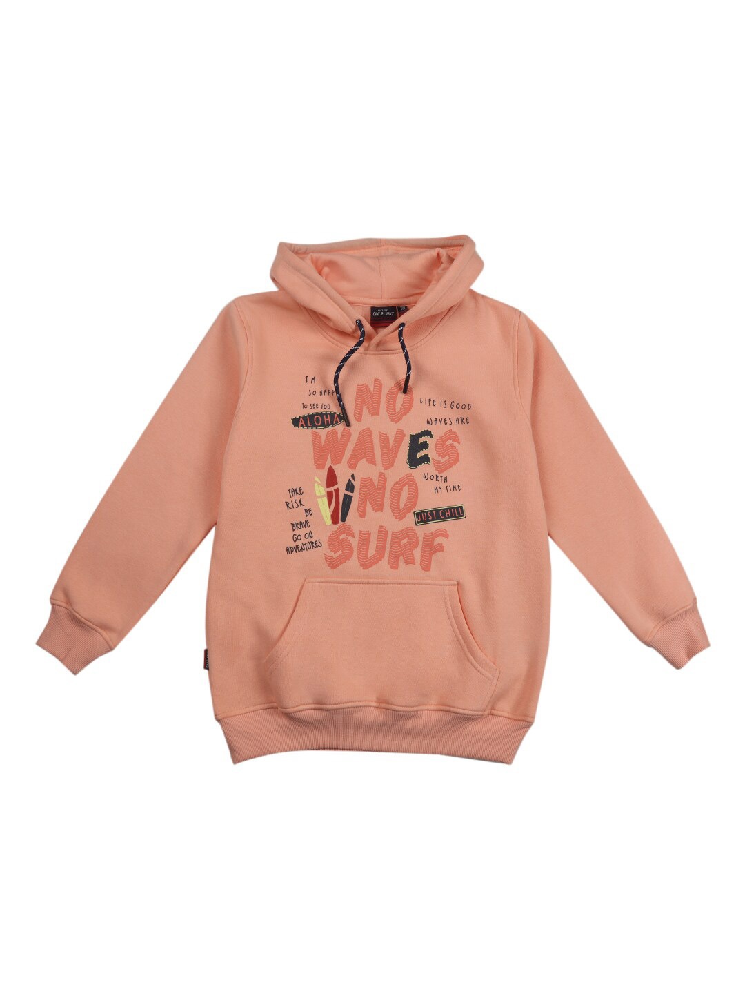 Gini and Jony Boys Typography Printed Hooded Cotton Sweatshirt, Peach