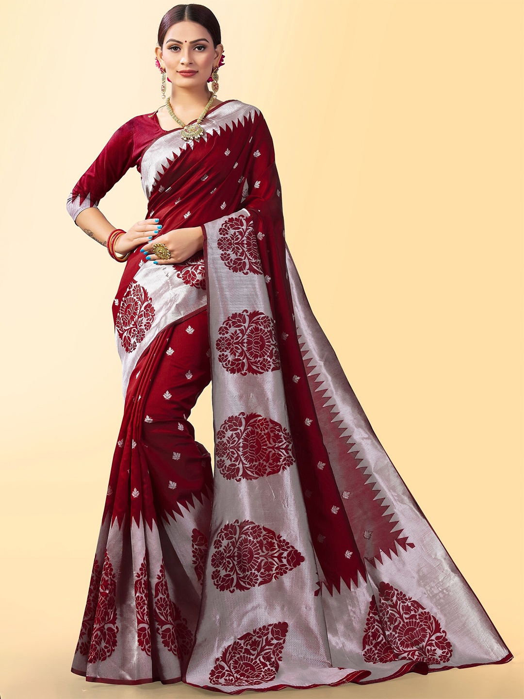 Fashion Booms Ethnic Motifs Woven Design Zari Pure Silk Banarasi Saree, Maroon
Fashion Booms Ethnic Motifs Woven Design Zari Pure Silk Banarasi Saree, Maroon