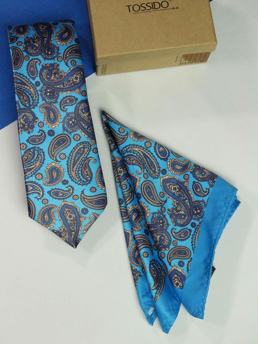 Tossido Men Set Of 2 Paisley Printed Accessory Gift Set, Blue