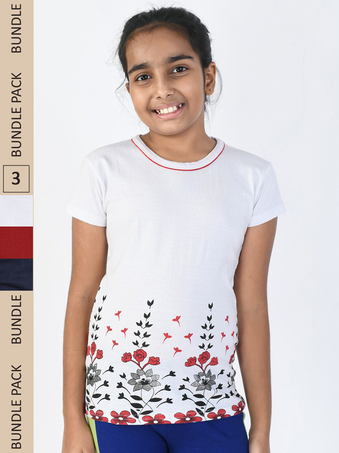 IndiWeaves Girls Pack Of 3 Printed Pure Cotton T-shirts, White
IndiWeaves Girls Pack Of 3 Printed Pure Cotton T-shirts, White