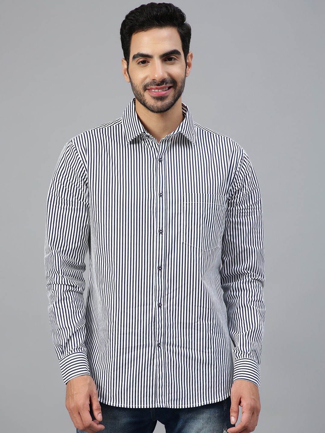 FTX Striped Standard Cotton Casual Shirt, White