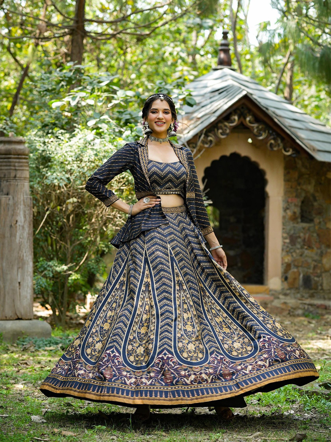 SCAKHI Floral Printed Ready to Wear Lehenga Choli With Attached Blazer Jacket, Black
SCAKHI Floral Printed Ready to Wear Lehenga Choli With Attached Blazer Jacket, Black