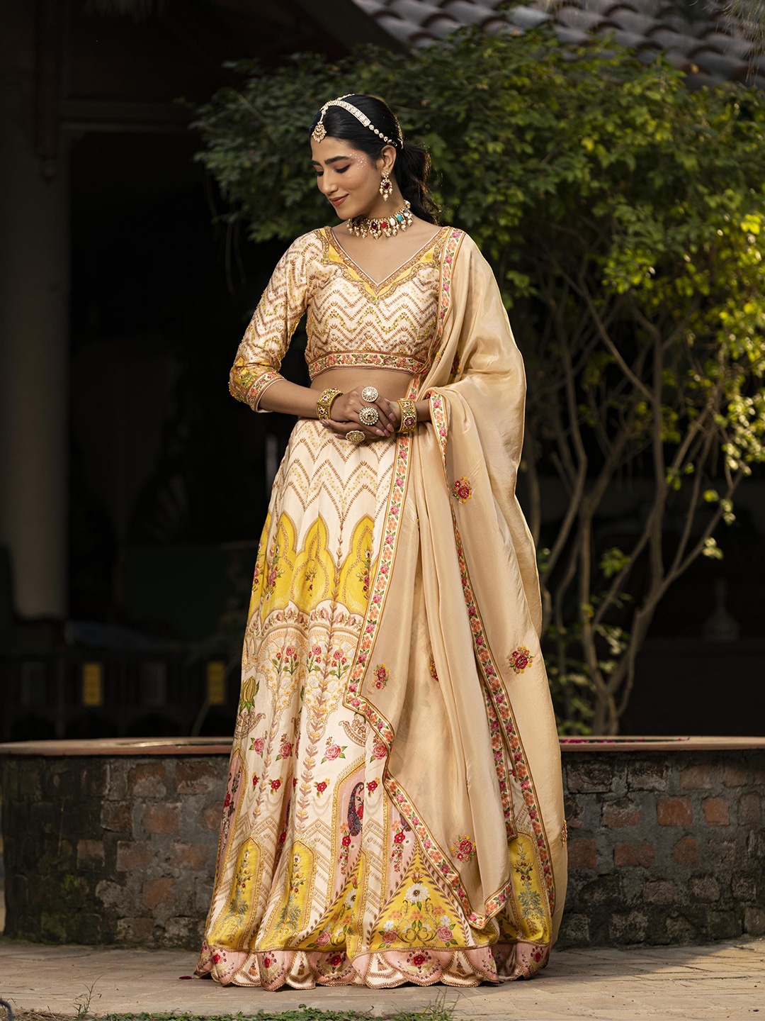 SCAKHI Floral Printed Embellished Ready to Wear Lehenga & Blouse With Dupatta, Cream
SCAKHI Floral Printed Embellished Ready to Wear Lehenga & Blouse With Dupatta, Cream
