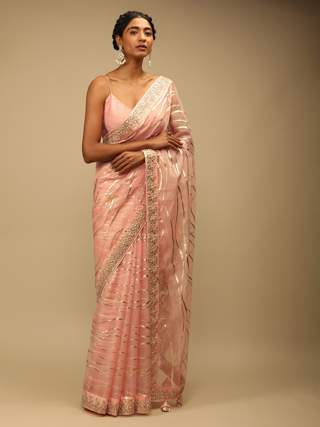KALKI Fashion Embroidered Organza Saree, Peach