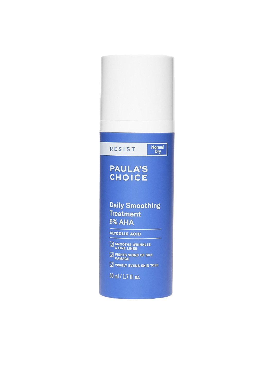 Paulas Choice Resist Daily Smoothing Treatment 5% AHA Exfoliant for Dry Skin - 50ml, Blue
Paulas Choice Resist Daily Smoothing Treatment 5% AHA Exfoliant for Dry Skin - 50ml, Blue