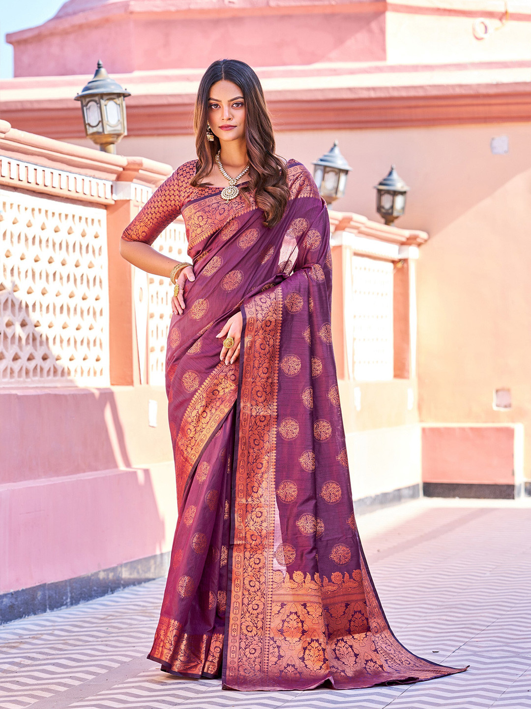 VSaree Floral Woven Design Zari Silk Cotton Saree, Purple 
VSaree Floral Woven Design Zari Silk Cotton Saree, Purple