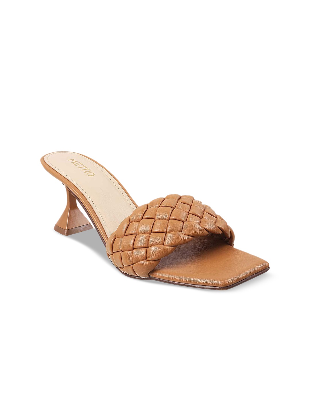 Metro Textured Square Toe Block Heels, Tan