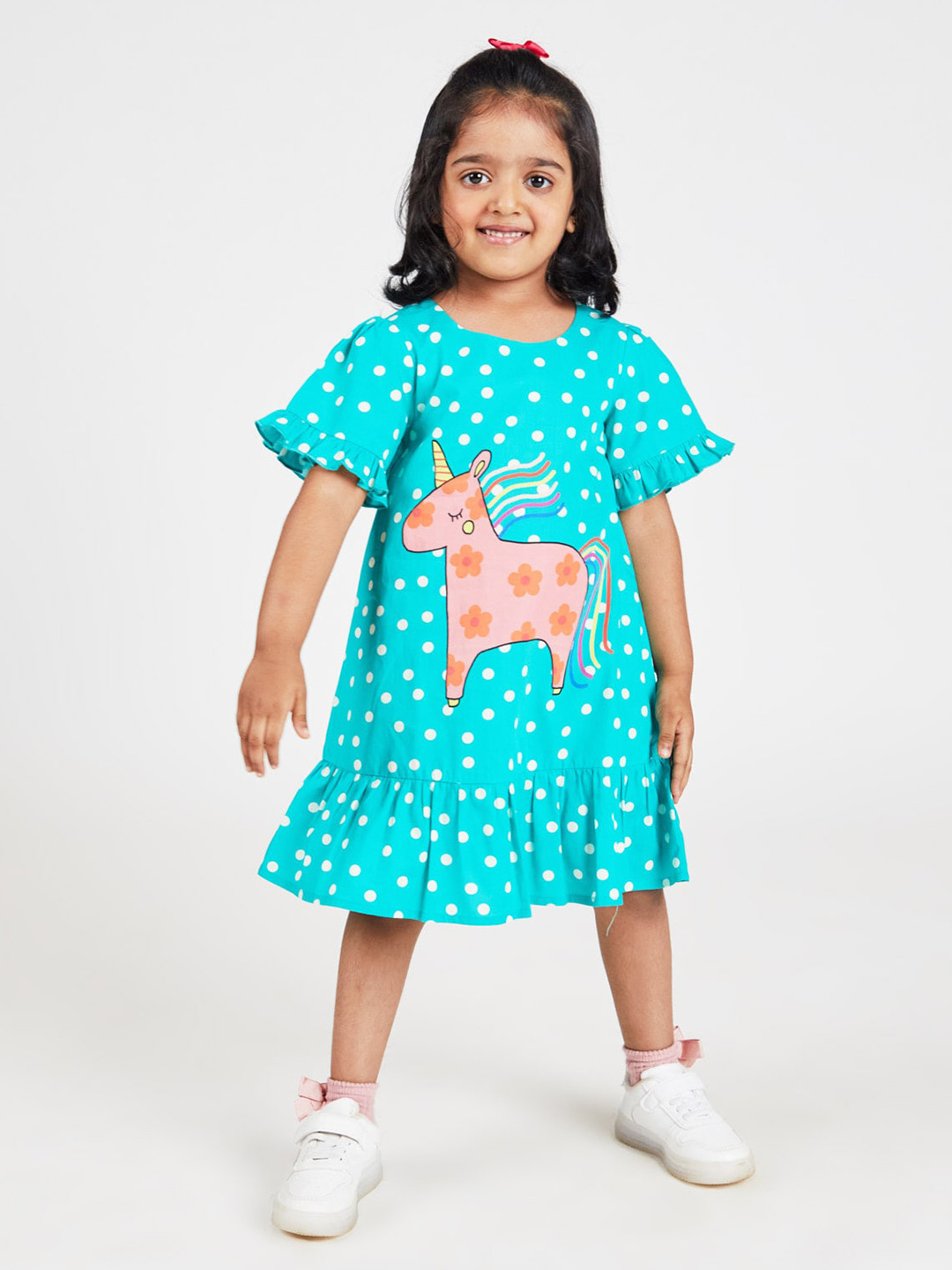 YK Girls Polka Dot Printed Pure Cotton A-Line Midi Dress, Blue 
YK Girls Polka Dot Printed Pure Cotton A-Line Midi Dress, Blue