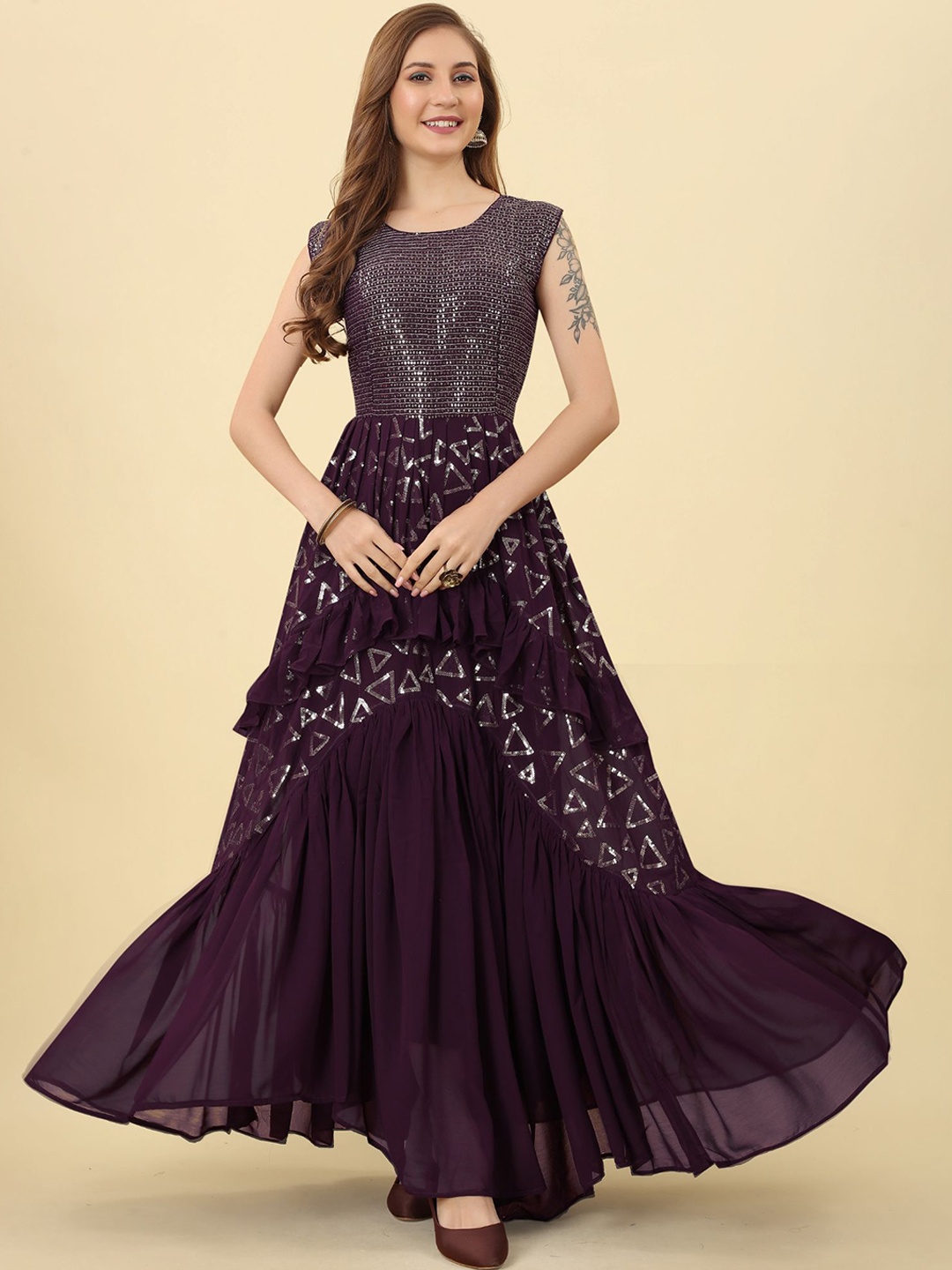 KALINI Ethnic Motifs Embellished Sleeveless Fit & Flare Georgette Maxi Ethnic Dress, Purple
KALINI Ethnic Motifs Embellished Sleeveless Fit & Flare Georgette Maxi Ethnic Dress, Purple