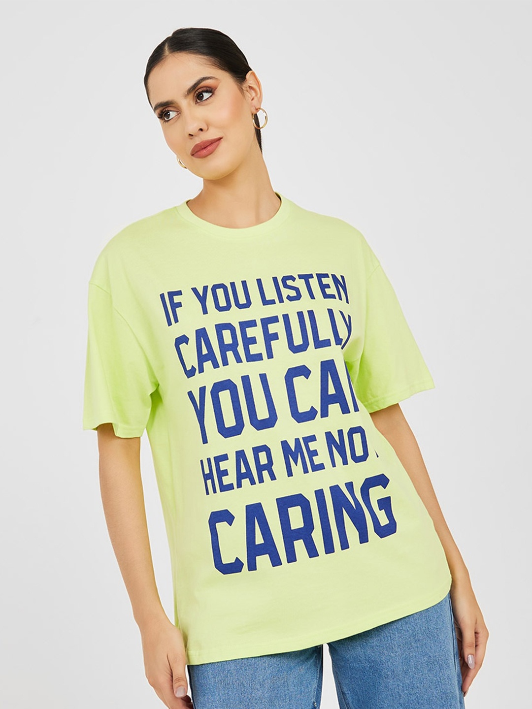 Styli Typography Printed Drop-Shoulder Sleeves Relaxed Fit Cotton T-shirt, Green
Styli Typography Printed Drop-Shoulder Sleeves Relaxed Fit Cotton T-shirt, Green