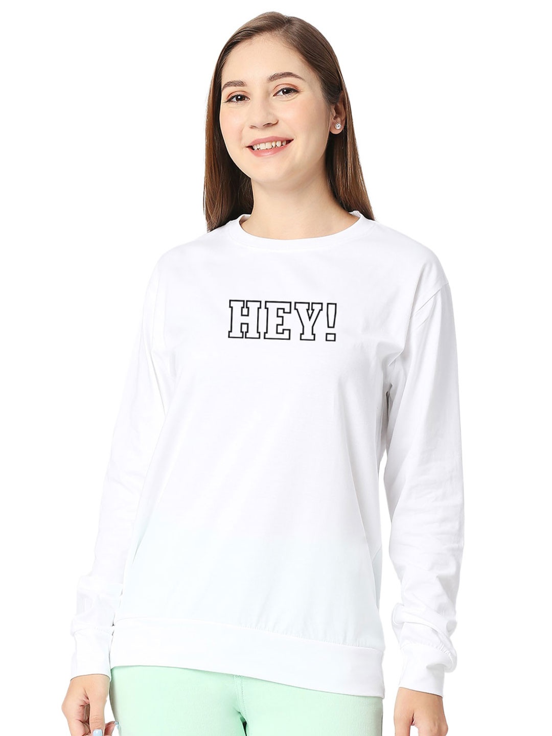 STATUS MANTRA Typography Printed Long Sleeves Pure Cotton T-shirt, White