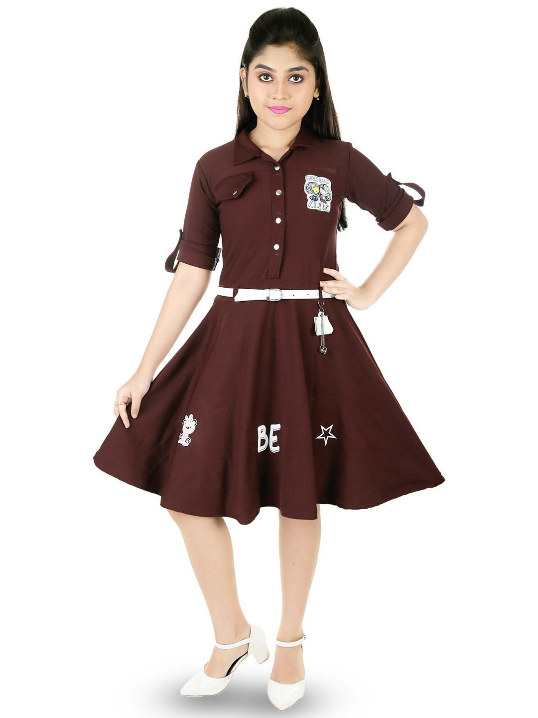 CELEBRITY CLUB Conversational Printed Shirt Collar Fit & Flare Dress With Belt, Maroon
CELEBRITY CLUB Conversational Printed Shirt Collar Fit & Flare Dress With Belt, Maroon