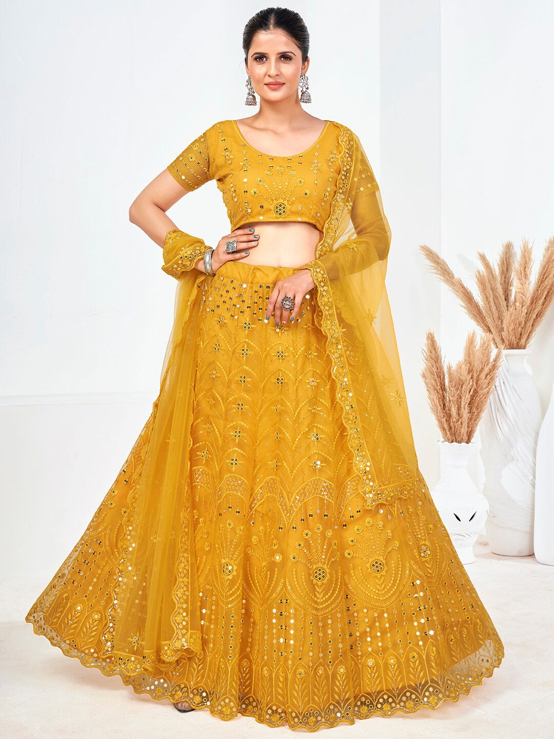 SHOPGARB Embellished Beads & Stones Semi-Stitched Lehenga & Unstitched Blouse With Dupatta, Yellow
SHOPGARB Embellished Beads & Stones Semi-Stitched Lehenga & Unstitched Blouse With Dupatta, Yellow