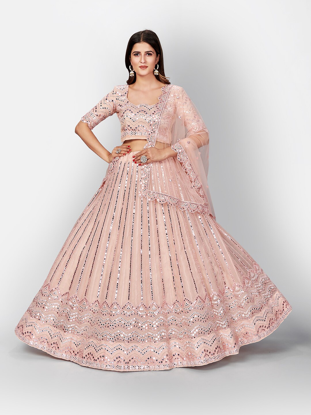 SHOPGARB Embellished Mirror Work Semi-Stitched Lehenga & Unstitched Blouse With Dupatta, Peach
SHOPGARB Embellished Mirror Work Semi-Stitched Lehenga & Unstitched Blouse With Dupatta, Peach