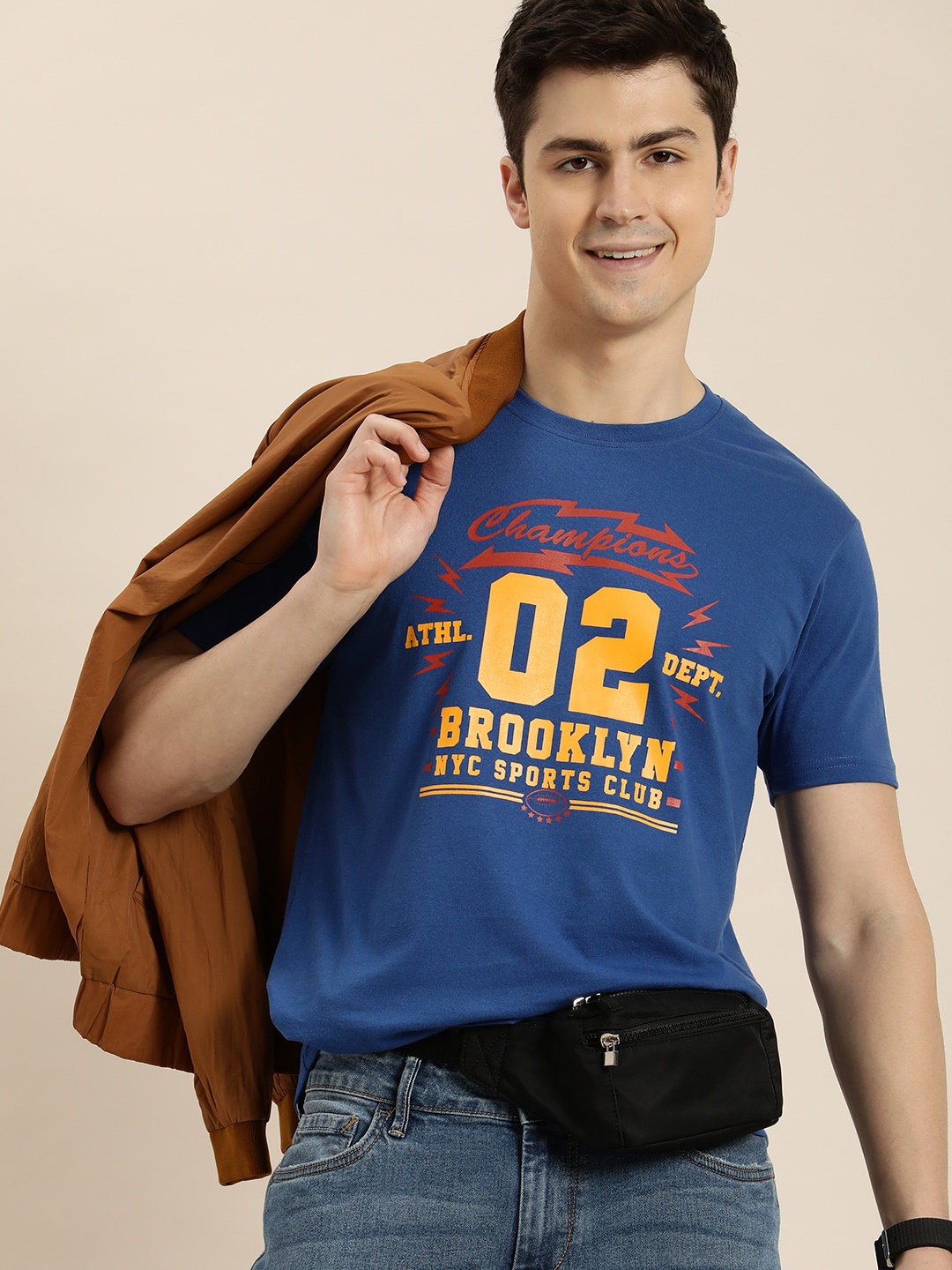 HERE&NOW Typography Printed T-shirt, Blue