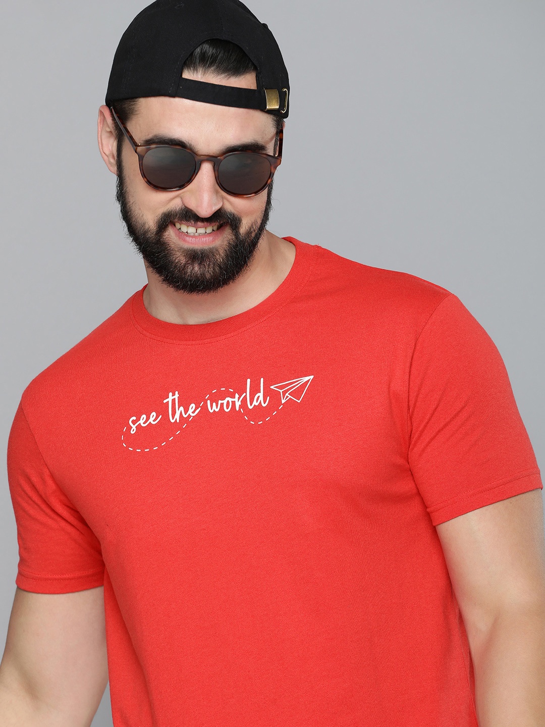 HERE&NOW Men Typography Printed T-shirt, Red