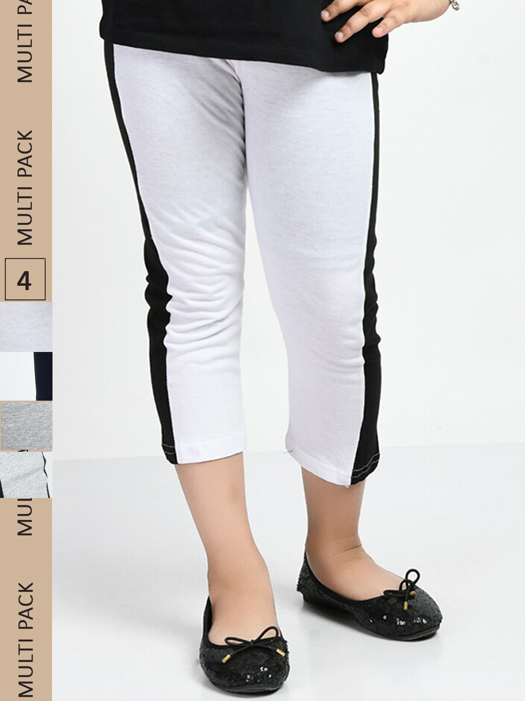 IndiWeaves Girls Pack Of 4 Side Striped Pure Cotton Capris, White 
IndiWeaves Girls Pack Of 4 Side Striped Pure Cotton Capris, White