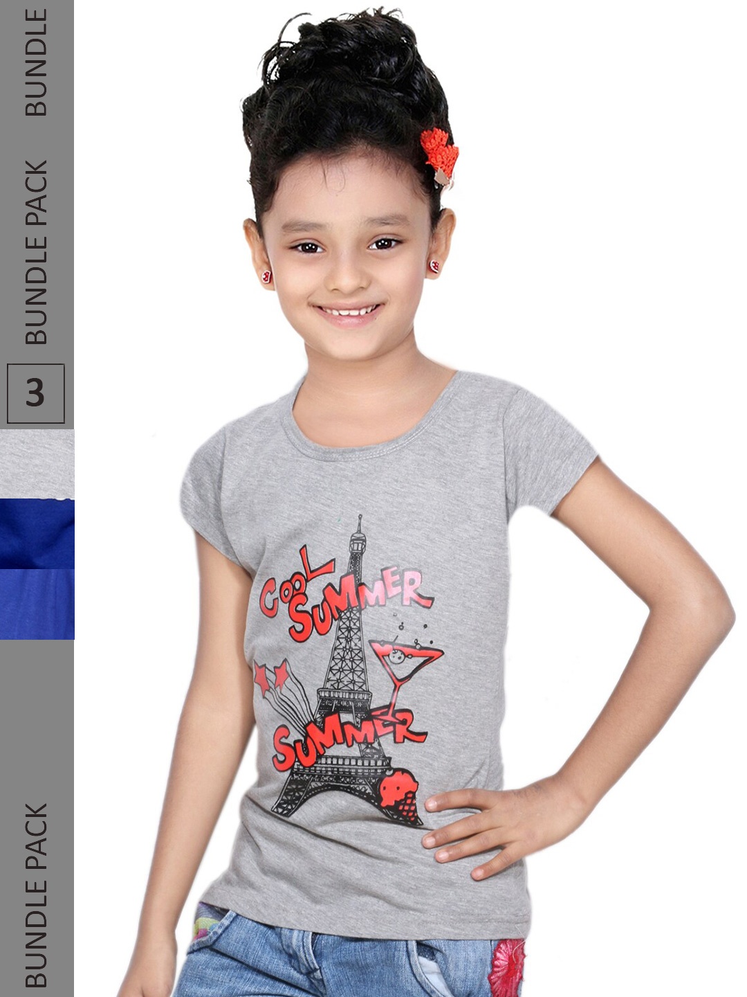 IndiWeaves Girls Multicoloured Typography 3 Printed Applique T-shirt, Multi