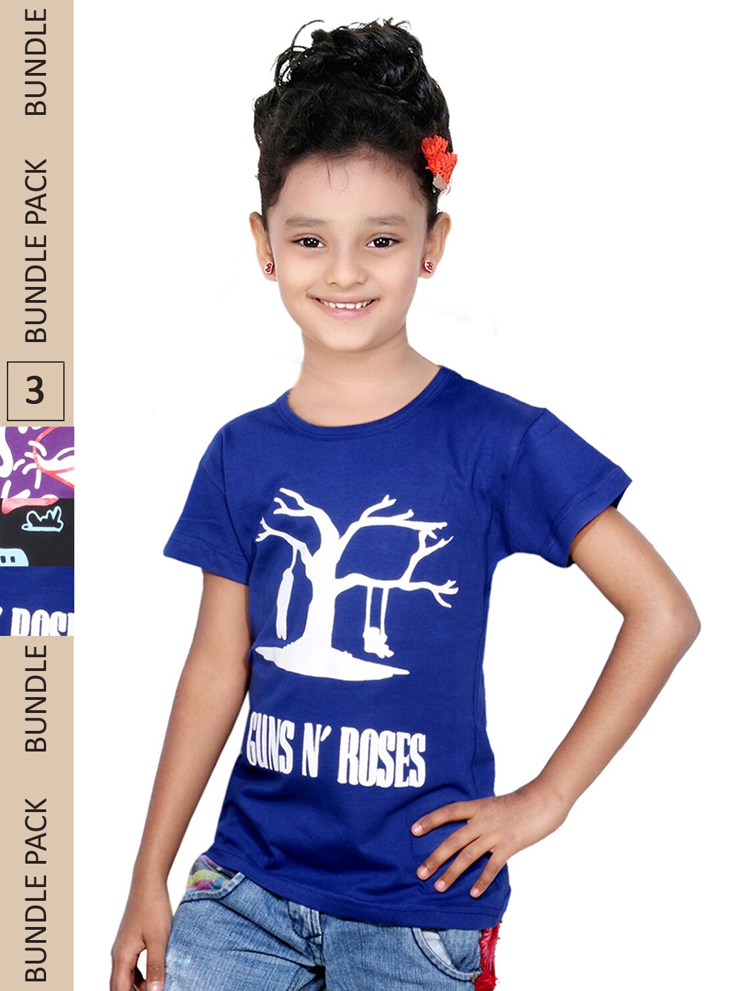 IndiWeaves Girls Multicoloured Typography 3 Printed Pockets T-shirt, Multi