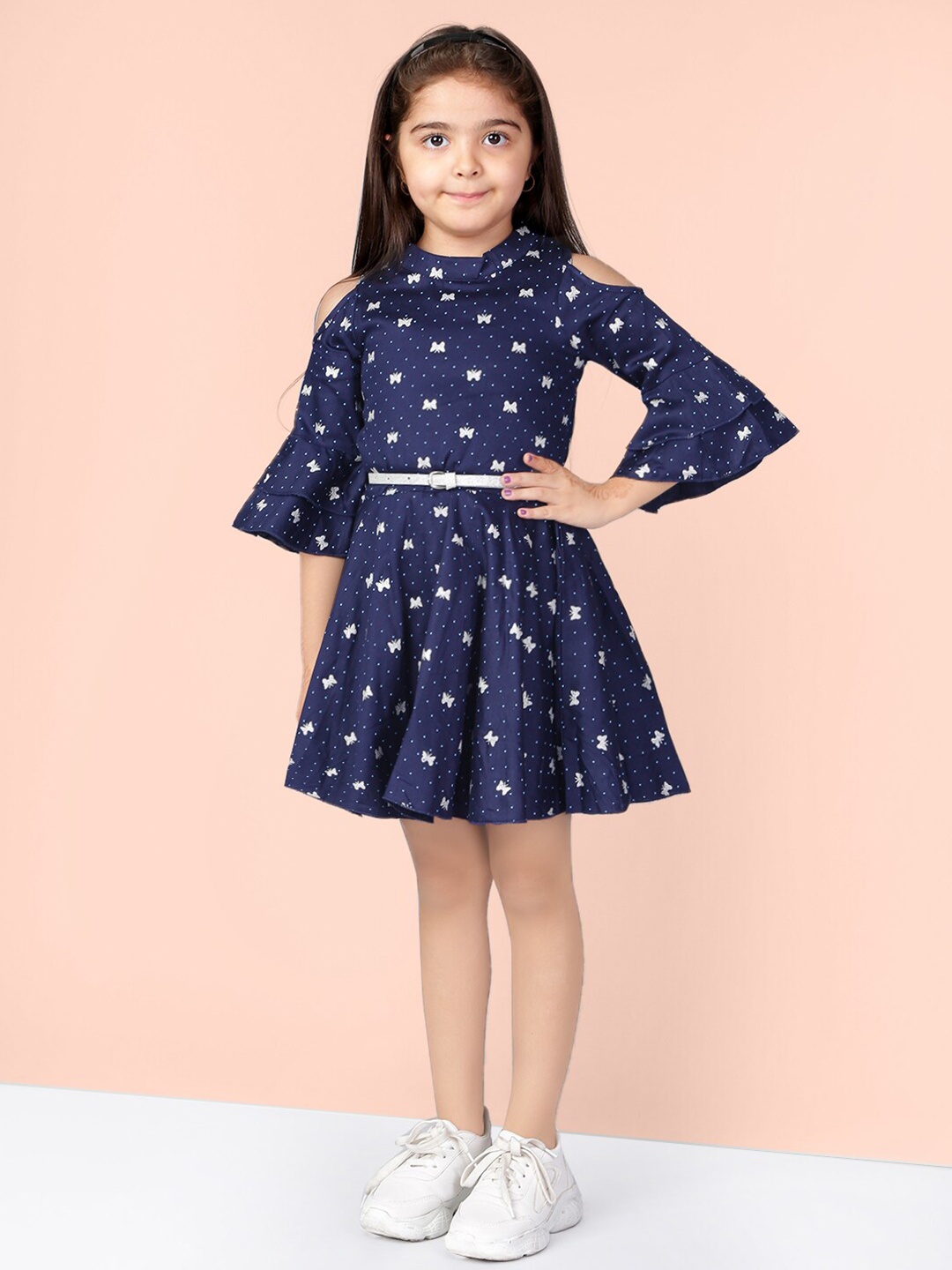 Naughty Ninos Girls Printed Bell Sleeve Pure Cotton Fit & Flare Dress With Belt, Navy blue
Naughty Ninos Girls Printed Bell Sleeve Pure Cotton Fit & Flare Dress With Belt, Navy blue