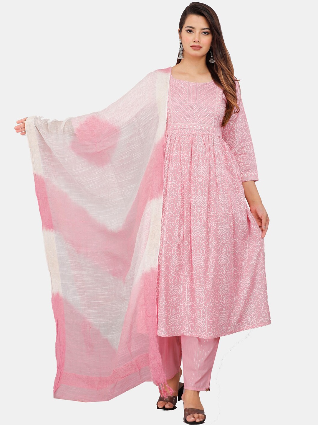 HIGHLIGHT FASHION EXPORT Bandhani Printed Sequinned Kurta with Trousers & With Dupatta, Pink
HIGHLIGHT FASHION EXPORT Bandhani Printed Sequinned Kurta with Trousers & With Dupatta, Pink